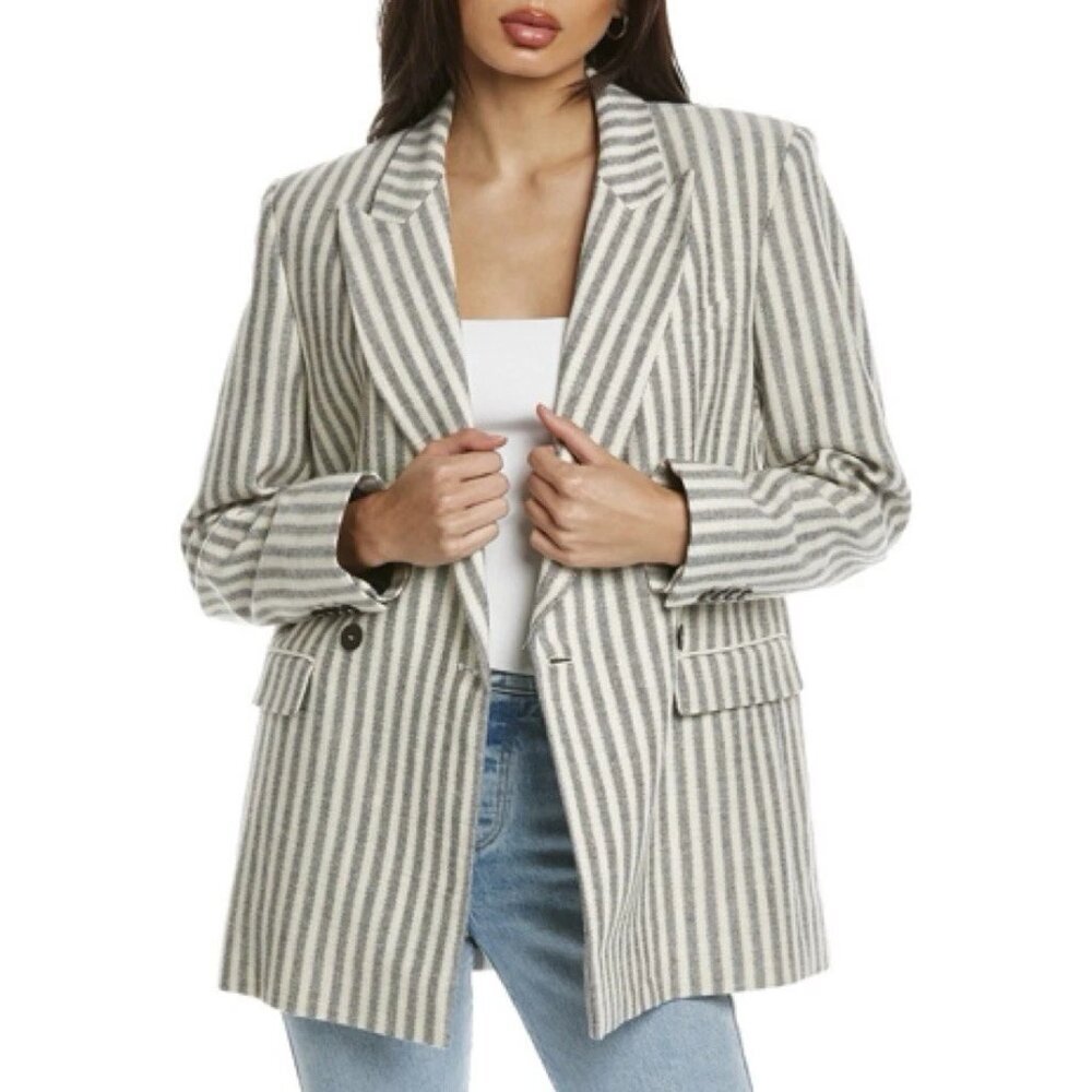 New IRO Ollan Tweed Knit Striped Buttoned Blazer Jacket Ecru Cream Size 36 US 4